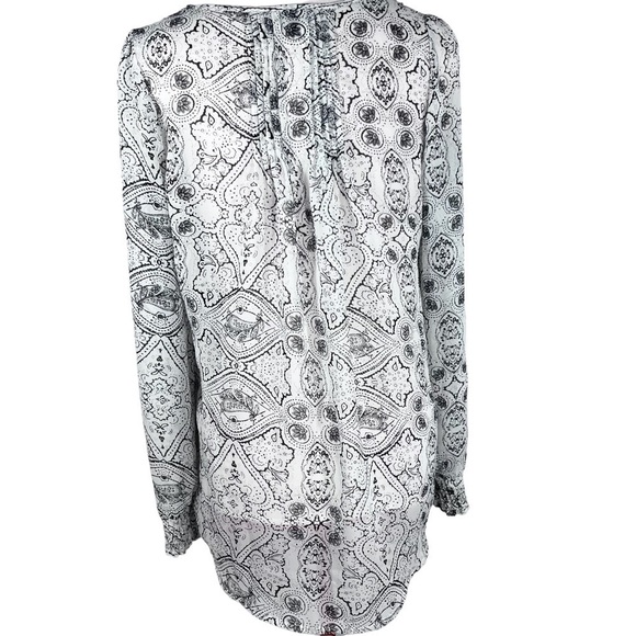 Como Black boho long sleeve top paisley floral white black print sheer size S - Picture 5 of 14